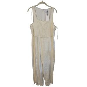 Sugarlips Jumpsuit Contrast Stitch Large Cream Women Linen Blend Sleeveless